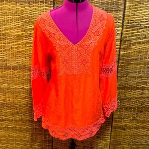 NWT Lucy & Laurel orange embroidered Linen blend Tunic Top blouse 1x